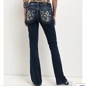 Miss Me Fleur De Lis Blue Wash Bootcut Jeans